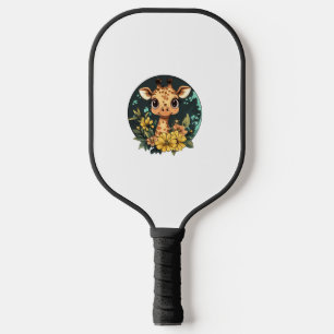 Adorable Giraffe Surrounded By Flowers _3 Pickleball Paddle