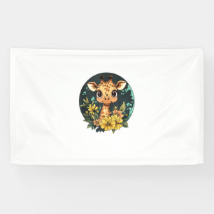 Adorable Giraffe Surrounded By Flowers _4 Banner