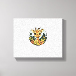 Adorable Giraffe Surrounded By Flowers _5 Canvas Print