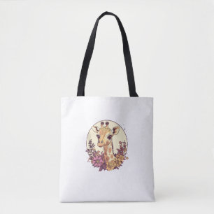 Adorable Giraffe Surrounded By Flowers _7 Tote Bag