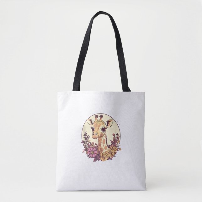 Adorable Giraffe Surrounded By Flowers _7 Tote Bag (Front)