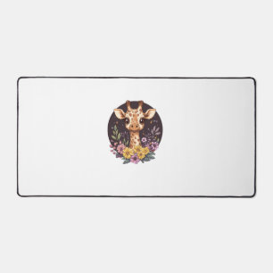 Adorable Giraffe Surrounded By Flowers   Desk Mat