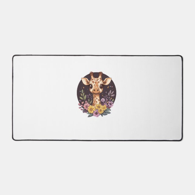 Adorable Giraffe Surrounded By Flowers   Desk Mat (Front)