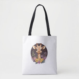 Adorable Giraffe Surrounded By Flowers Tote Bag