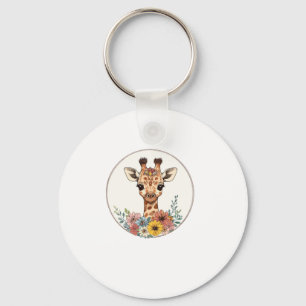 Adorable Giraffe With Flowers   Keychain