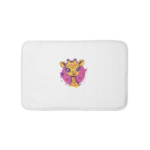 Adorable Giraffe With Hearts Cartoon Love Bath Mat