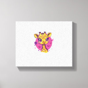 Adorable Giraffe With Hearts Cartoon Love  Canvas Print