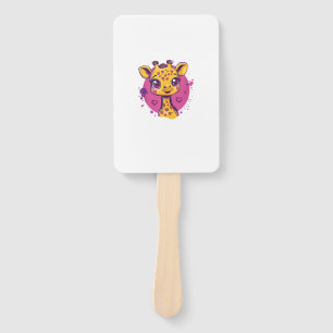Adorable Giraffe With Hearts Cartoon Love  Hand Fan