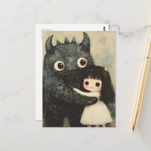 Adorable Girl and Her Monster Friend Fantasy Postcard