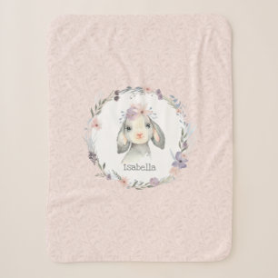 Adorable Girl Baby Lamb with Child's Name Sherpa Blanket