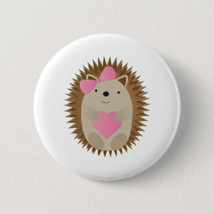 Adorable Girl Cartoon Hedgehog hugging a Heart 2 Inch Round Button