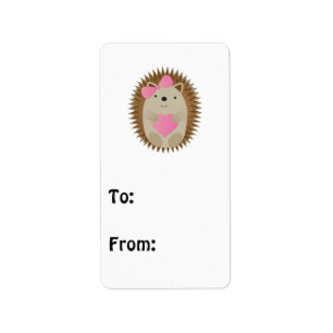 Adorable Girl Cartoon Hedgehog hugging a Heart Label