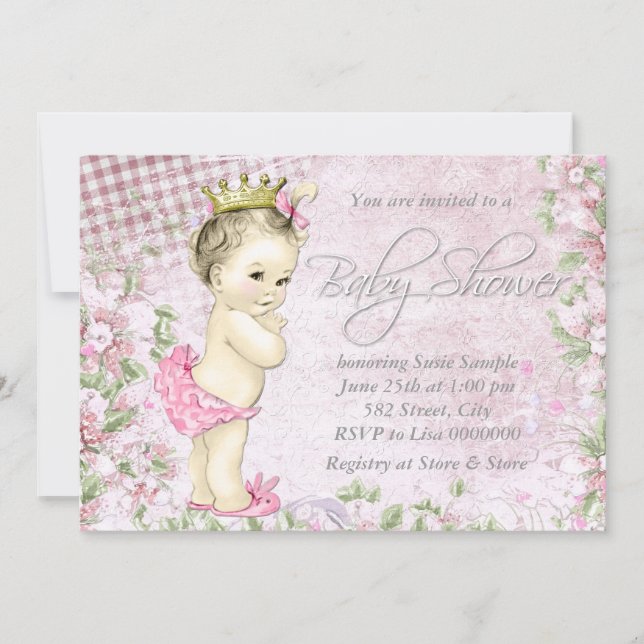 Adorable Girl Vintage Pink Baby Shower Invitation (Front)