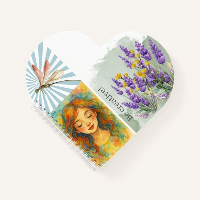 Adorable girl watercolor botanical Collage style Notebook (Front)