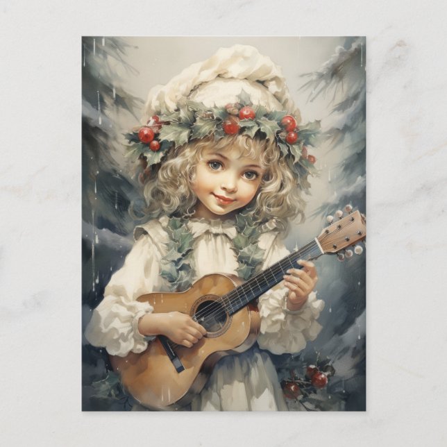 Adorable Girl with a Guitar  Holiday Postcard (Front)