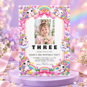 Adorable Girls 3rd Birthday Photo Party Invitation