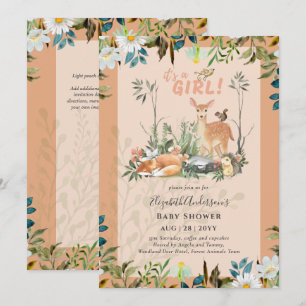 Adorable GIRLS Woodland Deer Baby Shower Coral Invitation