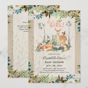 Adorable GIRLS Woodland Deer Baby Shower Rustic In Invitation