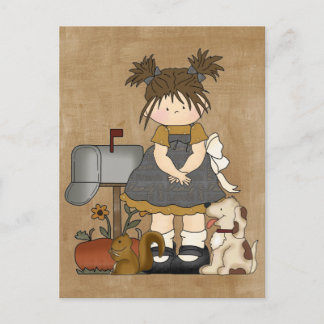 Adorable Girly Country Doll Postcard
