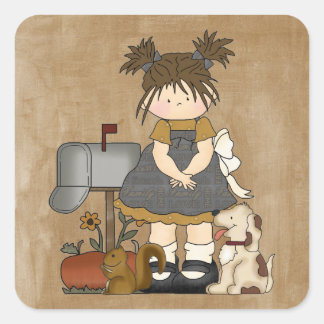 Adorable Girly Country Doll Square Sticker