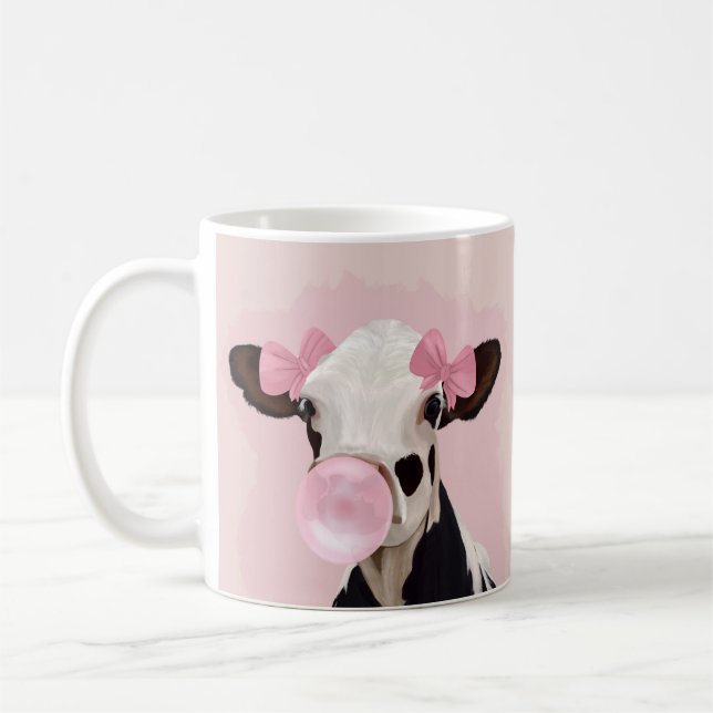 Adorable Girly Cow Bubblegum Pink Coffee Mug (Left)