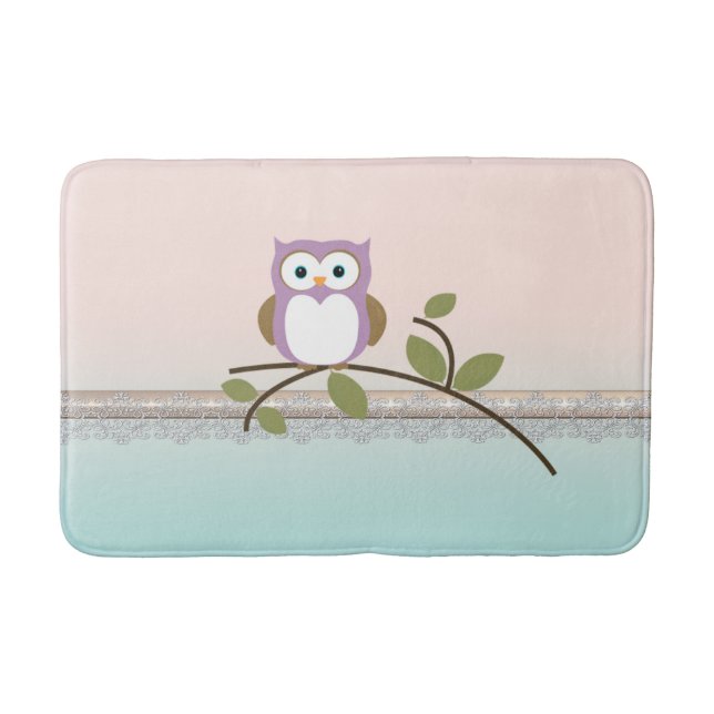 Adorable Girly Cute Owl Bath Mat (Front)