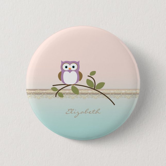 Adorable Girly Cute Owl,Personalized 2 Inch Round Button (Front)