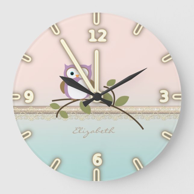 Adorable Girly Cute Owl,Personalized Large Clock (Front)