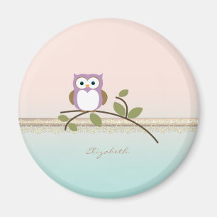 Adorable Girly Cute Owl,Personalized Magnet