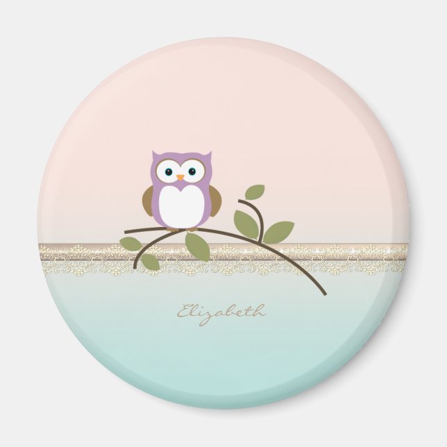 Adorable Girly Cute Owl,Personalized Magnet (Front)