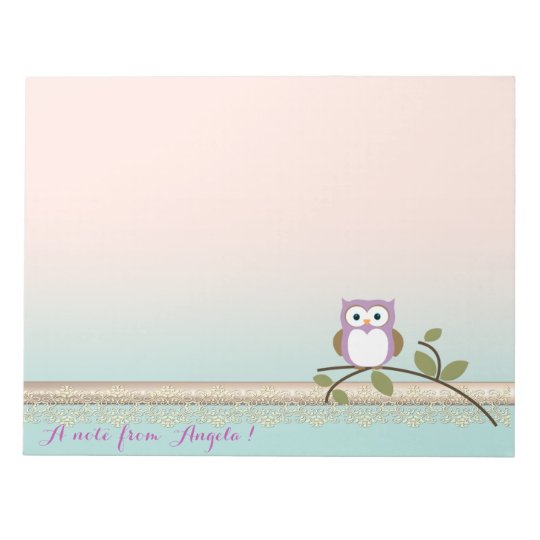 Adorable Girly Cute Owl,Personalized Notepad