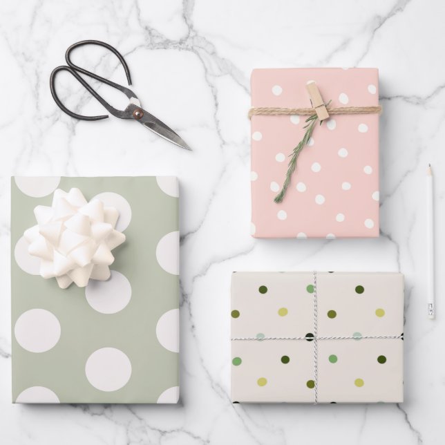 Adorable girly polka dots in pastel colours l Pink Wrapping Paper Sheet (Front)