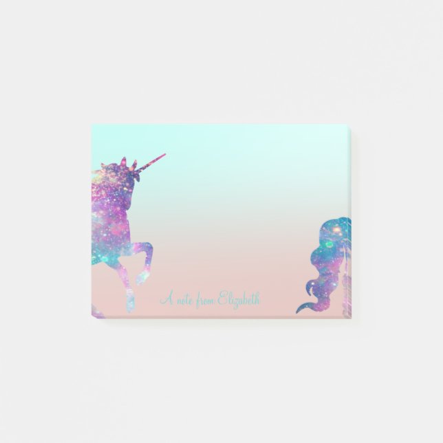 Adorable  Girly,Unicorn, Ombre -Personalized Post-it Notes (Front)