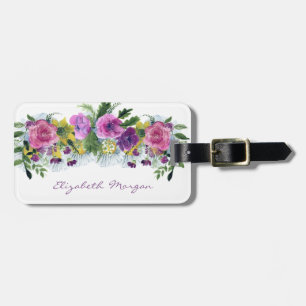 Adorable Girly Watercolor Flowers Luggage Tag