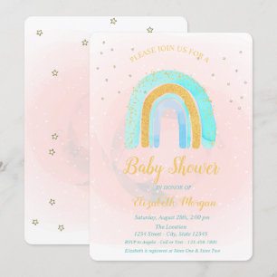 Adorable Glitter Rainbow Stars Baby Shower Invitation