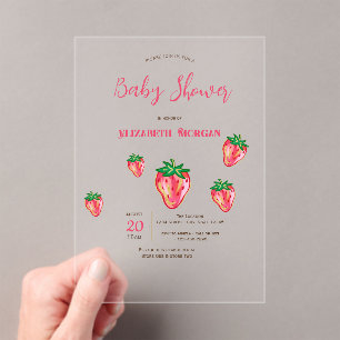 Adorable Glitter Strawberries Dots Baby Shower Acrylic Invitations