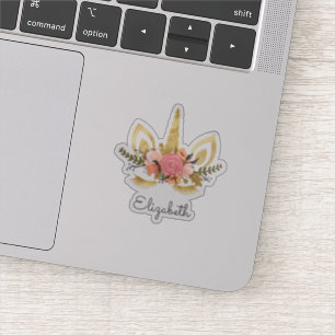 Adorable Glitter Unicorn , Flowers - Personalized