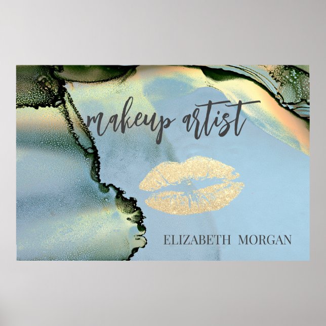 Adorable Glittery Lips,Makeup Alcohol ink Poster (Front)