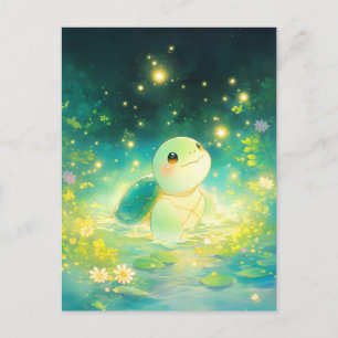 Adorable Glowing Sea Turtle Pond Postcard