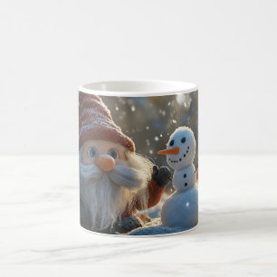 Adorable Gnome and Snowman in a Winter Wonderland Coffee Mug