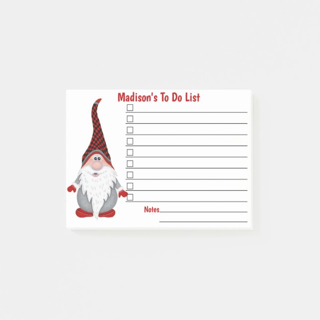 Adorable Gnome Kids Personalized To Do List Post-it Notes (Front)