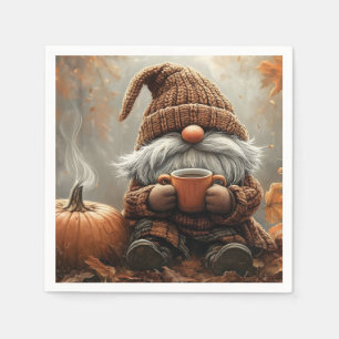Adorable Gnome with Hot Cocoa next to a pumpkin Napkin