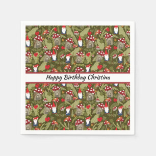 Adorable Gnomes and Mushrooms Personalized Paper   Napkin