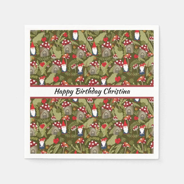 Adorable Gnomes and Mushrooms Personalized Paper   Napkin (Front)