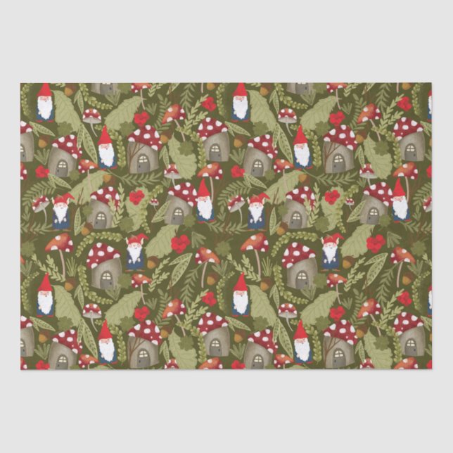 Adorable Gnomes and Mushrooms Tissue Paper (Front)