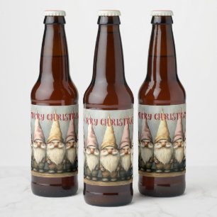Adorable Gnomes Pointed Hats Long Beard Beer Bottle Label