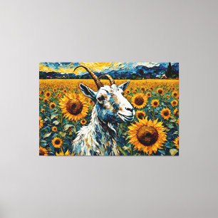 Adorable Goat in a Sunflower Field Canvas Print