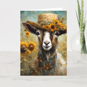 Adorable Goat in a Sunflower Field Card