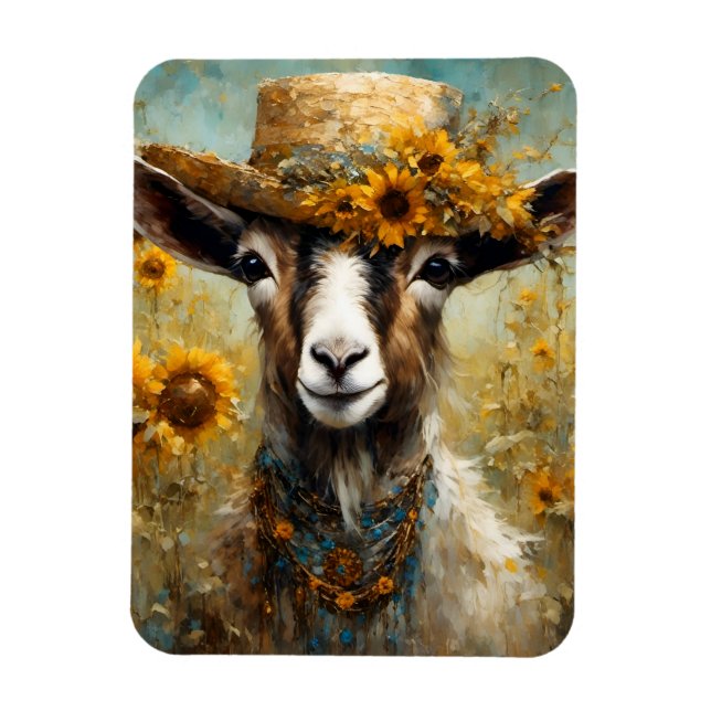 Adorable Goat in a Sunflower Field Magnet (Vertical)