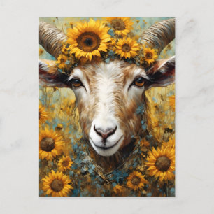 Adorable Goat in the Sunflower Fields Postcard